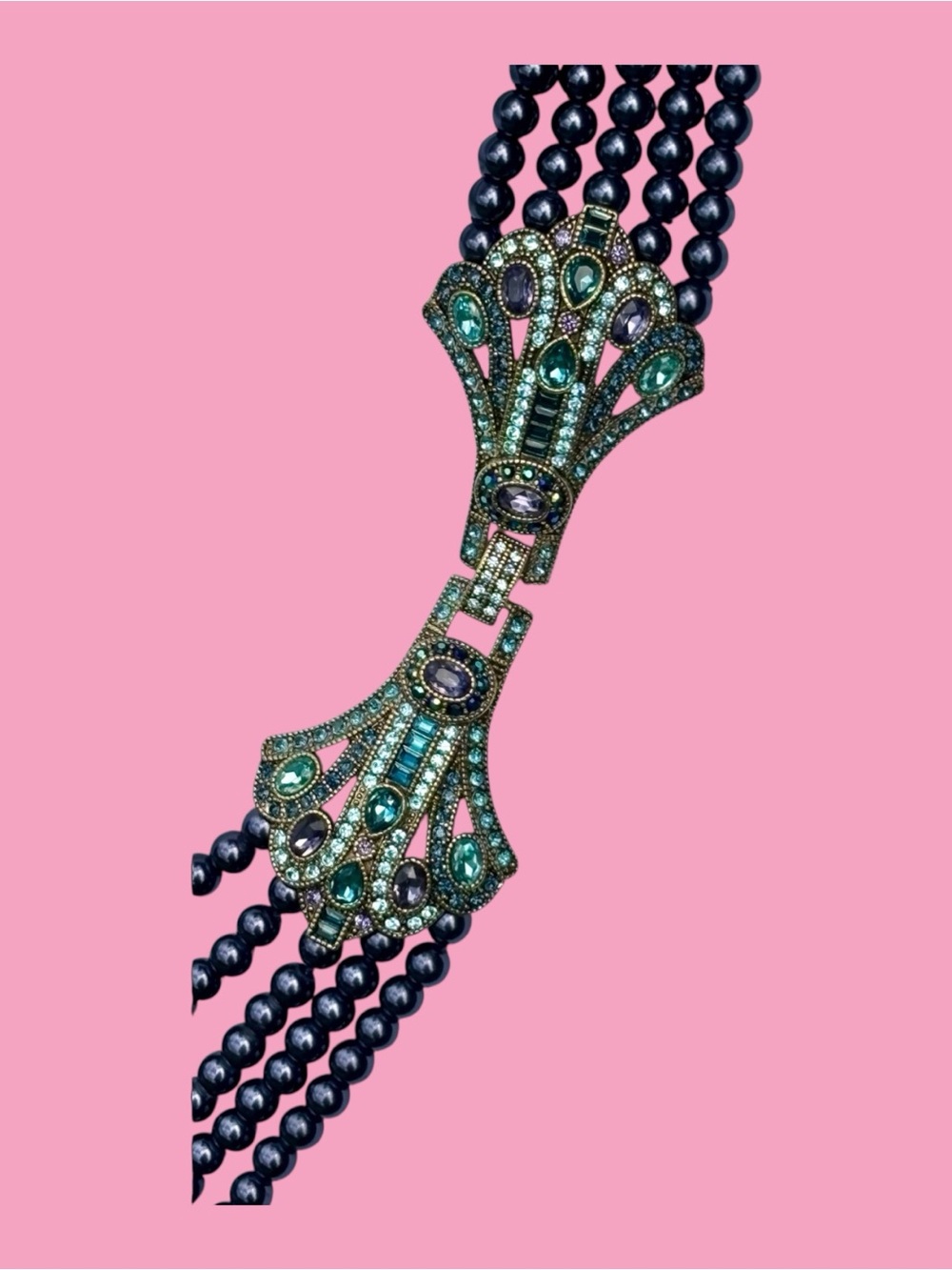 Heidi Daus  multi strand navy pearl necklace with Swarovski crystal clasp NIB - Picture 7 of 16